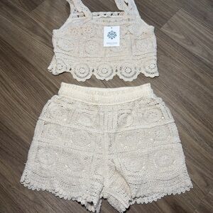 Crochet Lace Crop Top and Shorts Set